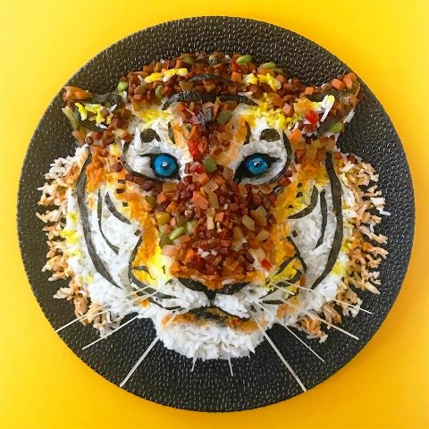 красивое оформление салата тигр на новогодний стол в год тигра